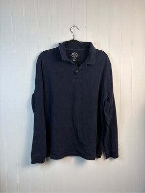 St. John’s Bay Navy Long Sleeve Polo XL Minimal Classic Basic Cotton